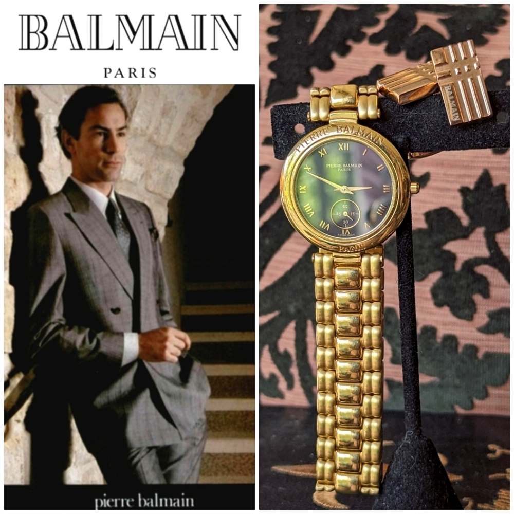 2PCS‼️💥SAPPHIRE💎💯PIERRE BALMAIN SAPPHIRE CRYSTAL SS/WR WATCH WITH CUFF LINKS